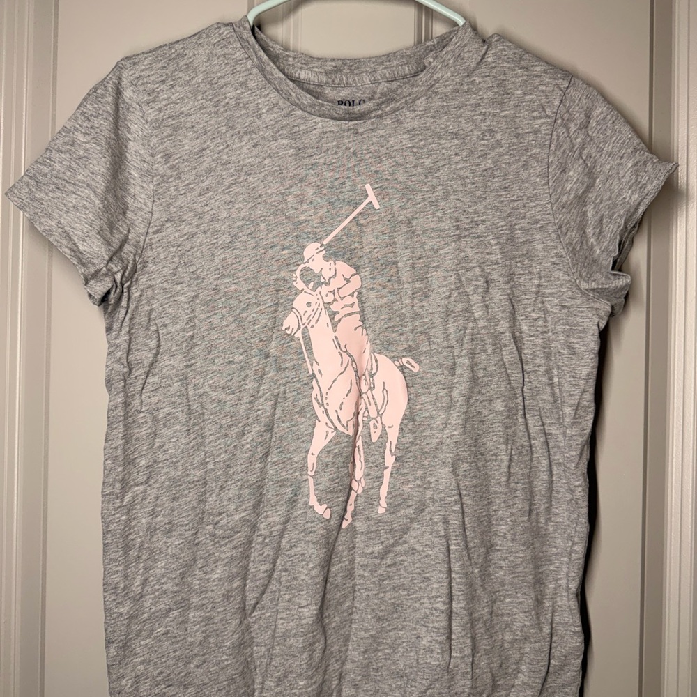 Polo by Ralph Lauren Gray Tee with Pale Pink Polo Player Graphic
